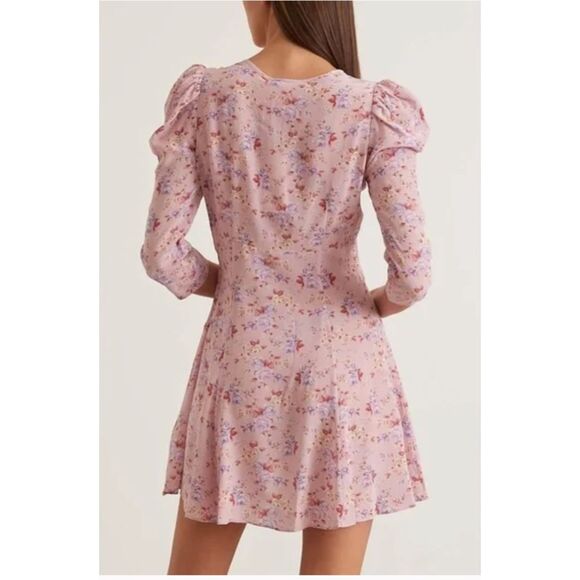 NWT LoveShackFancy Juree Floral Silk 3/4 Sleeve VNeck Mini Dress Pink Dust Storm - Picture 3 of 16